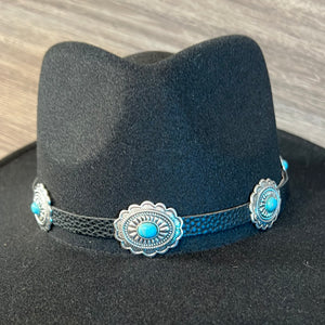 Hat Bands with Turquoise Concho- Adjustable Size