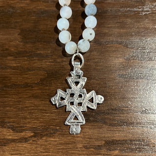 Natural Stone Necklace w/ Cross Pendant