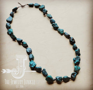 Genuine Long Natural Turquoise and Wood Layering Necklace