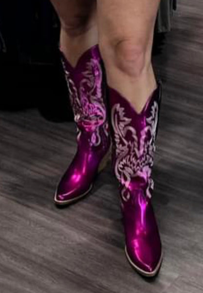 Fuchsia Metallic Embroidered Cowboy Boots
