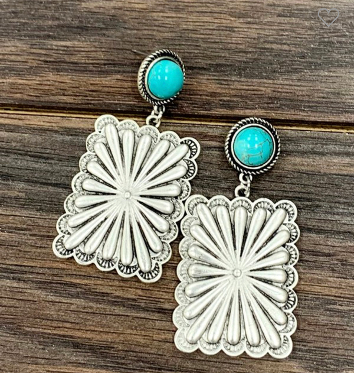 Concho Turquoise Post Earrings - 2.3. Inches long